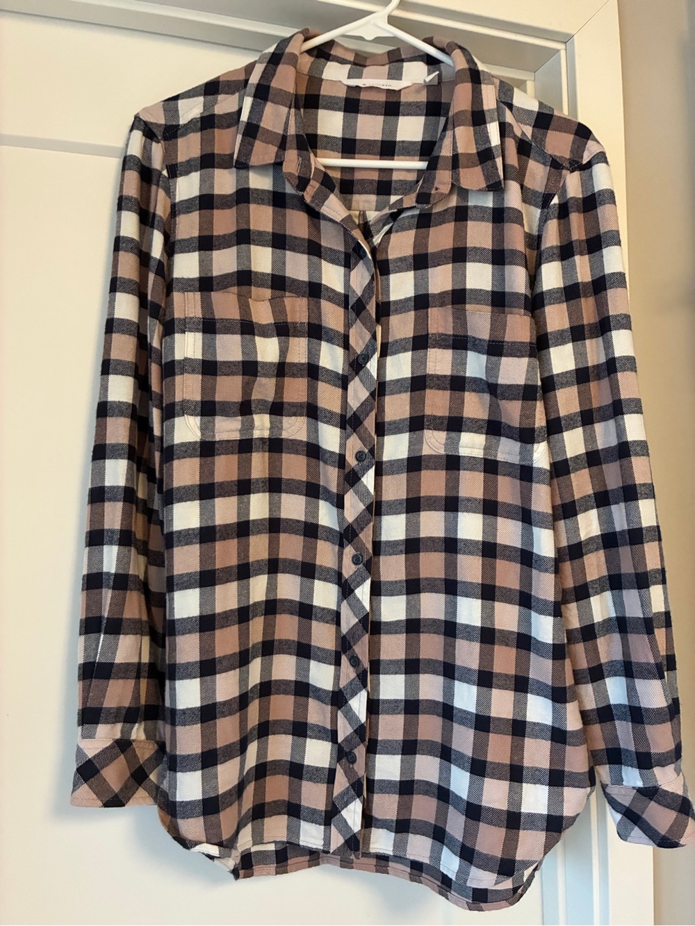 Athleta Plaid Shirt in Black, Tan & White